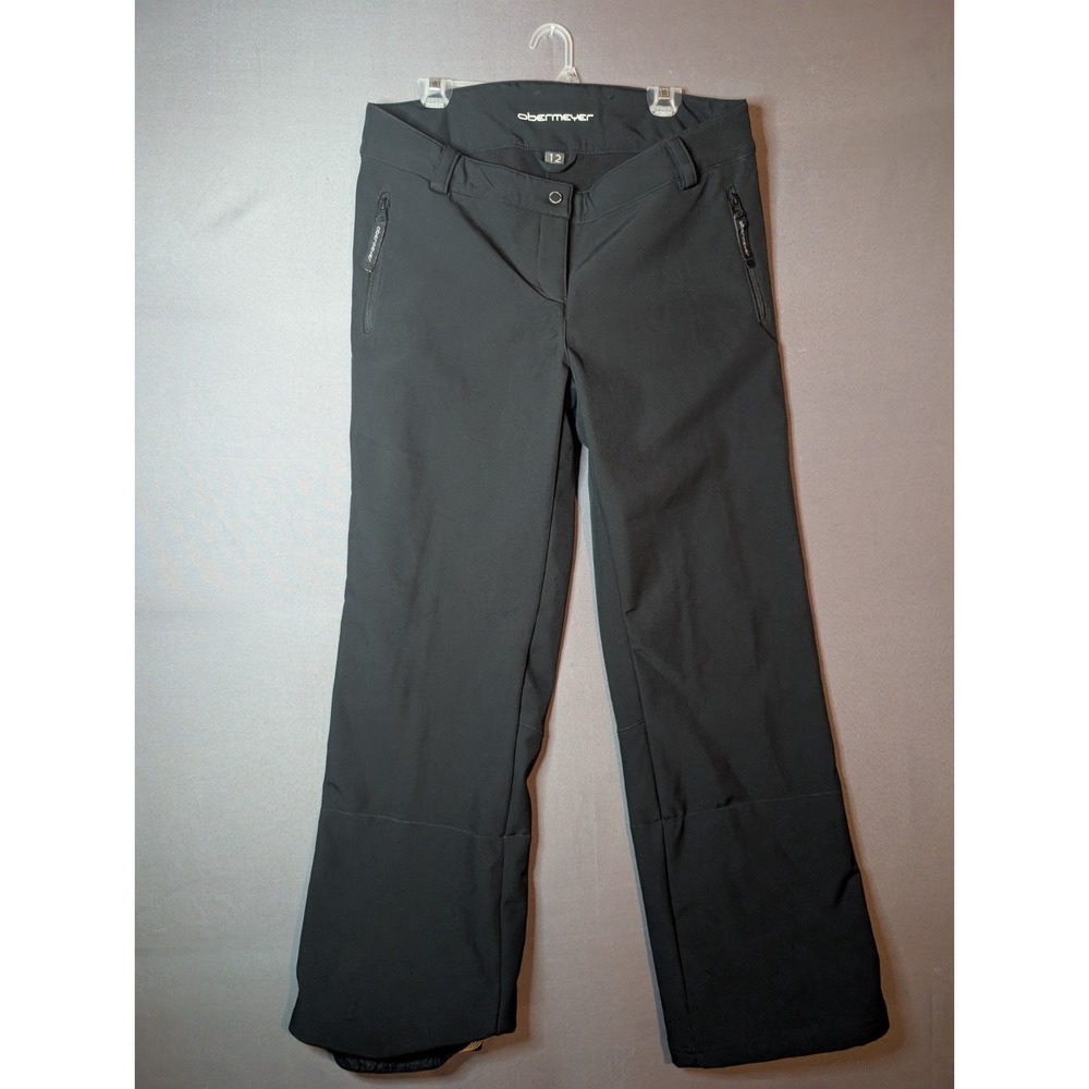 Obermeyer Ski Pants Womens 12 Black Fleece Lined Logo Straight Leg Snowboard